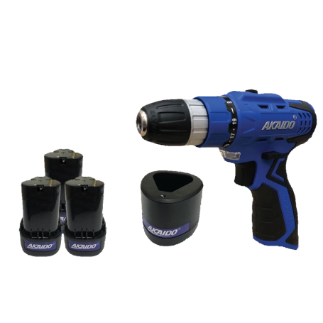 AKAIDO LI-ION CORDLESS DRILL - 2SPEED 12V x 2.0Ah BATTERY 2+1 pcs (AK12EC x3B)