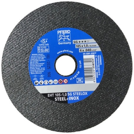 GERMANY PFERD SG STEELOX STEEL+INOX STAINLESS STEEL CUTTING WHEEL - EHT105-1.0mm x 16mm (4" X 25pc / box)