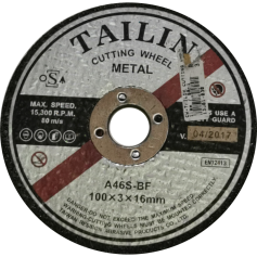 TAILIN CUTTING WHEEL - 4" X A46S 100mm x 3.0mm x 16mm (1box / 50pc)