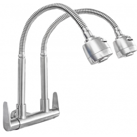 SUS 304 STAINLESS STEEL TWIN FLEXIBLE NECK TAP - WALL TYPE (TFS - ITN 1177F)