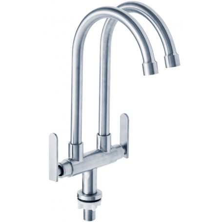 SUS 304 STAINLESS STEEL TWIN SWAN NECK TAP - PILLAR TYPE (TI - ITN 1188)