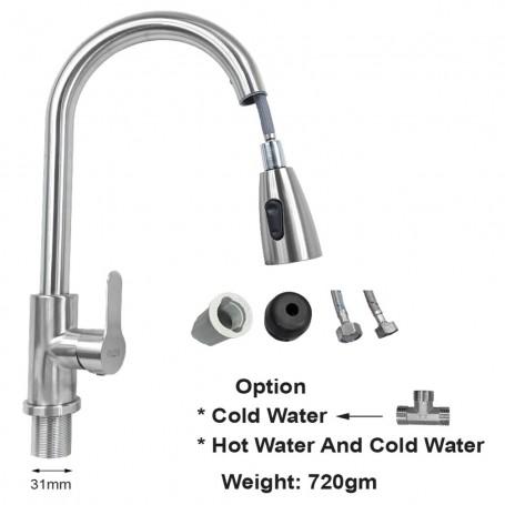 ISANO SUS304 STANLESS STEEL HOT & COOL WATER FLEXIBLE SWAN NECK PILLAR TAP (1333SS)