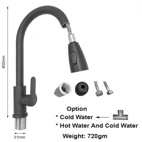 ISANO NANO BLACK SUS304 HOT & COOL WATER FLEXIBLE SWAN NECK PILLAR TAP (1333BL)