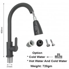 ISANO NANO BLACK SUS304 HOT & COOL WATER FLEXIBLE SWAN NECK PILLAR TAP (1333BL)