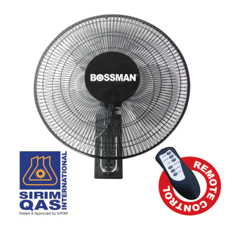 BOSSMAN WALL FAN 3-SPEED CHOICES WITH REMOTE CONTROL 70W - DARK GREY (BRW-161-DG 16")