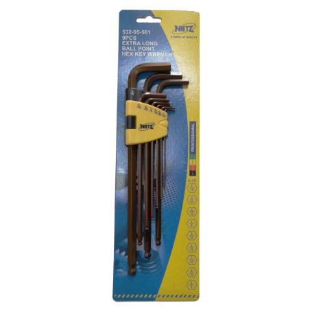 NIETZ 532-94-501 LONG BALL POINT HEX KEY SET - BLACK (9PCS AF)