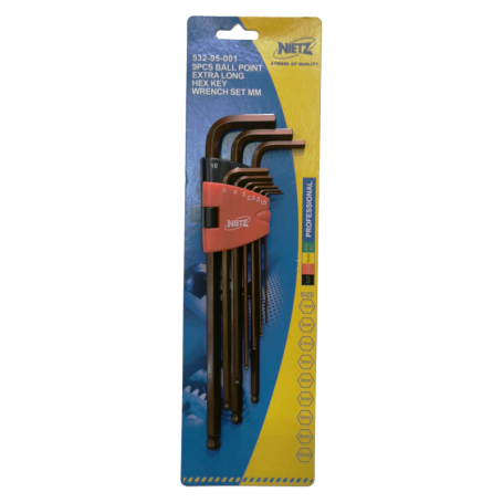 NIETZ 532-95-001 EXTRA LONG BALL POINT HEX WRENCH - RED (9PCS mm)