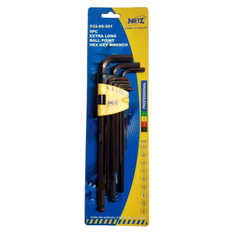 NIETZ 532-95-501 EXTRA LONG BALL POINT HEX WRENCH - RED (9PCS AF)