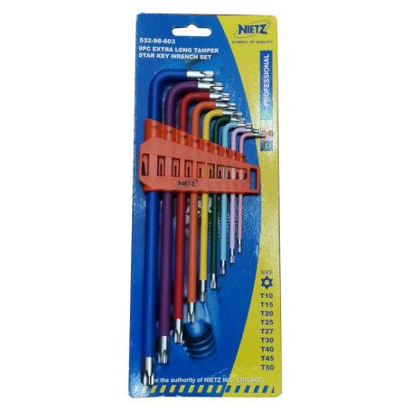 NIETZ 532-98-603 EXTRA LONG MAGNETIC TORX WRENCH - RAINBOW (9PCS - STAR)