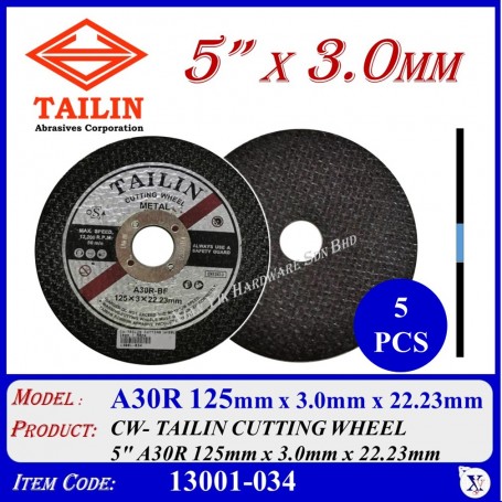 TAILIN CUTTING WHEEL - 5" X A30R 125mm x 3.0mm x 22.23mm (125mm x 3.0mm x 22.23mm)