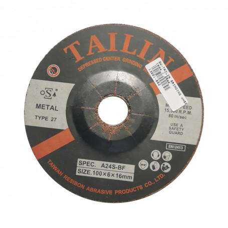 TAILIN GRINDING DISC - A24S X 4" RED 100mm x 6mm X 16mm (1box / 25pc )