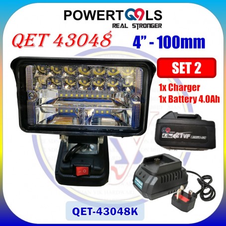 Q9 Qnine SET-2 CORDLESS WORK LIGHT 4" (100mm) WITH 21V X 4.0Ah Battery & Charger (QET 43048 SET2)