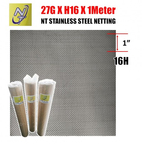 [Price Per 1-FT X 1Meter] STAINLESS STEEL NETTING - M0.42 X 1.17Hole - 1Mtr X 15Mtr (27G X H16 X 1Meter X 49.5FT)