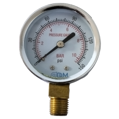 DLM7006 CHROME PRESSURE GAUGE 2" X 1/4 PT (BOTTOM)