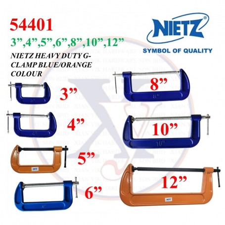 54401- NIETZ HEAVY DUTY G-CLAMP BLUE COLOUR 3in, 4in, 5in, 6in, 8in, 10in 12in