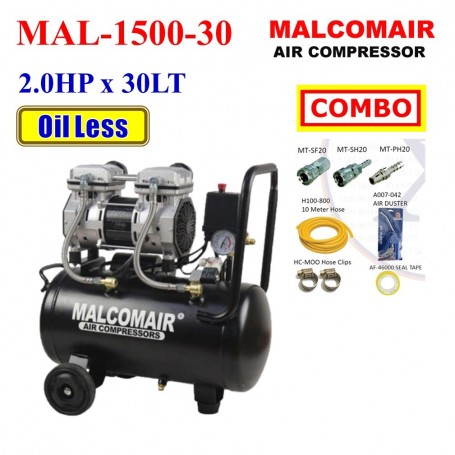 MALCOMAIR OIL LESS AIR COMPRESSORS - 2.0HP x 30LT (MAL-1500-30)