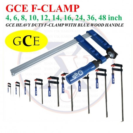GCE HEAVY DUTY F-CLAMP WITH BLUE WOOD HANDLE