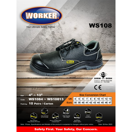 WORKER SAFETY SHOES (SIRIM) - LOW-CUT (WS108) No5 - No10