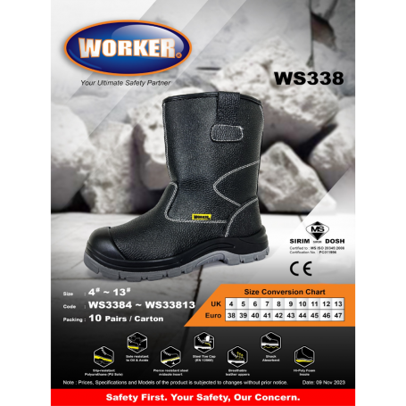 WORKER SAFETY SHOES (SIRIM) - HIGH-CUT, PULL-ON (WS338) No5 - No10