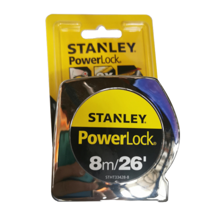 STANLEY MEASURING TAPE - POWER LOCK - CHROME (100% ORIGINAL) (33-215 3.5M, 33-158 5.0M, 33--428 8.0M)