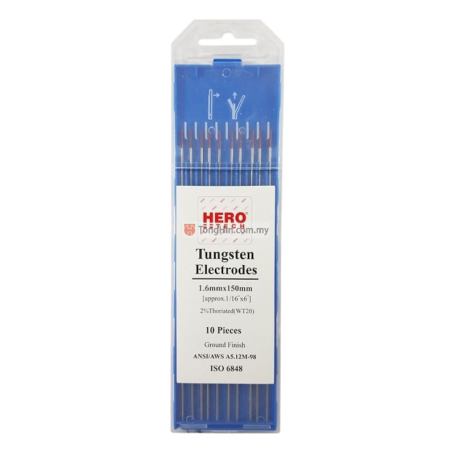 HERO TECH 1.6mm X 150mm RED 2% TIG TUNGSTEN ELECTRODE FOR STAINLESS STEEL