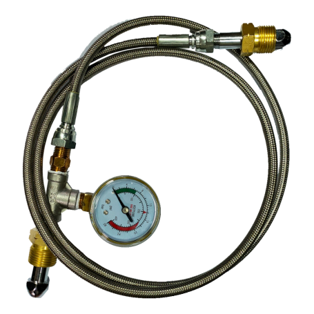 HIGH PRESSURE INDUSTRIAL GAS TRANSFER STAINLESS STEEL HOSE WITH PRESSURE GAUGE (ACETYLENE)