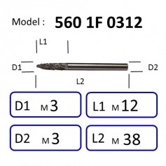 NIETZ 5601F / 5602F TAIWAN NIETZ DOUBLE CUT TUNGSTEN BURRS | TUNGSTEN CARBIDE BURRS | RADIUS END | 560 1F / 560 2F