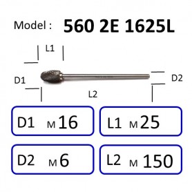 NIETZ 5602E (5602E-1625L) TAIWAN NIETZ  EXTRA LONG DOUBLE CUT TUNGSTEN CARBIDE BURRS | OVAL | TUNGSTEN BURRS | 560 2E