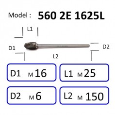 NIETZ 5602E (5602E-1625L) TAIWAN NIETZ  EXTRA LONG DOUBLE CUT TUNGSTEN CARBIDE BURRS | OVAL | TUNGSTEN BURRS | 560 2E
