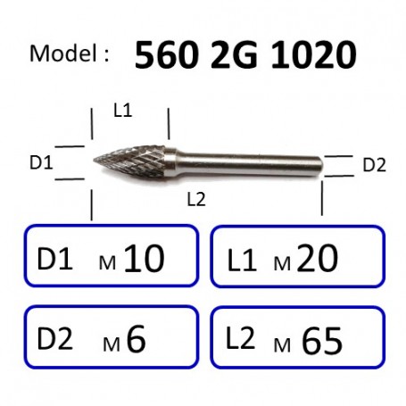 NIETZ 5602G TAIWAN NIETZ DOUBLE CUT TUNGSTEN BURRS | TUNGSTEN CARBIDE BURRS | POINTED | 560 2G