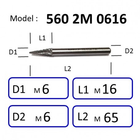 NIETZ 5602M TAIWAN NIETZ DOUBLE CUT TUNGSTEN BURRS | TUNGSTEN CARBIDE BURRS | (CONICAL ) 560 2M