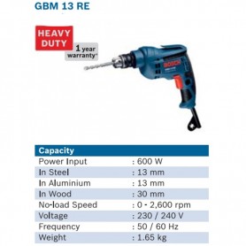 BOSCH HAND DRILL 13mm x 600w HEAVY DUTY (06014775L0) (GBM 13RE)