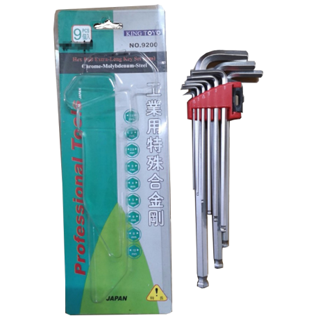 KINGTOYO METRIC EXTRA LONG HEXAGON BALL KEY WRENCH SET No:9200 (9PCS mm)