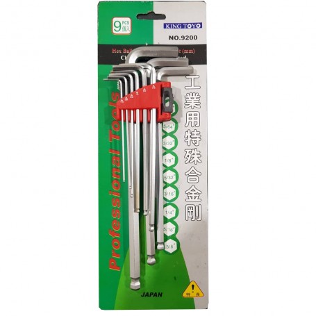 KINGTOYO INCHI EXTRA LONG HEXAGON BALL KEY WRENCH SET No: 9200 (9PCS AF)