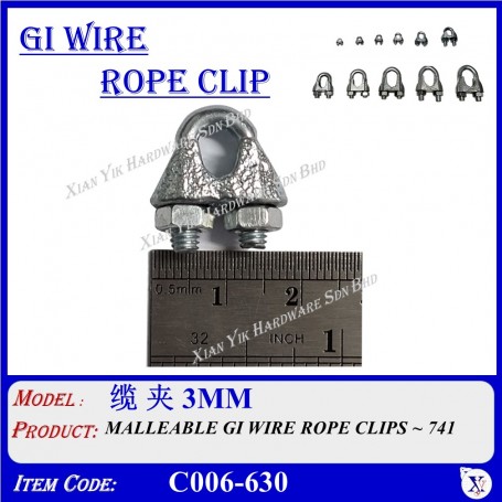 MALLEABLE GI WIRE ROPE CLIPS - 741 (3mm - 28mm)