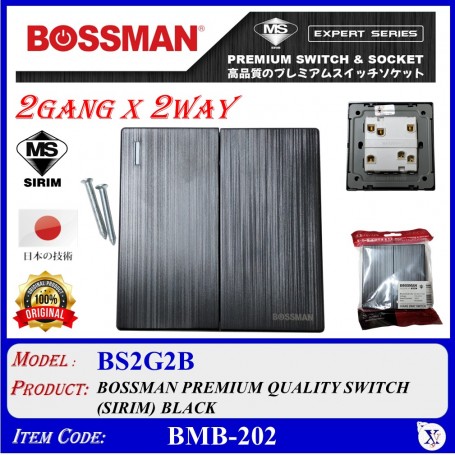 BOSSMAN PREMIUM QUALITY SWITCH (SIRIM) 2Gang X 2Way (BLACK / WHITE)