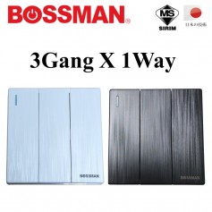 BOSSMAN PREMIUM QUALITY SWITCH (SIRIM) 3Gang X 1Way (BLACK / WHITE)