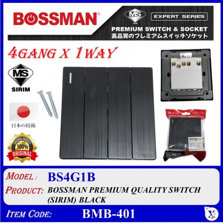 BOSSMAN PREMIUM QUALITY SWITCH (SIRIM) 4Gang X 1Way (BLACK / WHITE)