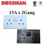 BOSSMAN PREMIUM QUALITY DOUBLE SWITCHED SOCKET (SIRIM) 13A x 2Gang (WHITE / BLACK)