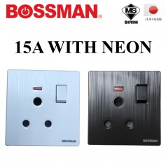 BOSSMAN PREMIUM QUALITY SINGLE SWITCHED SOCKET 15A W/NEON (SIRIM) (WHITE / BLACK)