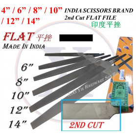 INDIA SCISSORS BRAND 2nd Cut FLAT FILE (4"/6"/8"/10"/12"/14")