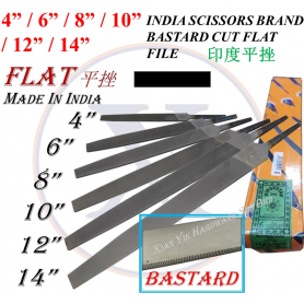 INDIA SCISSORS BRAND BASTARD CUT FLAT FILE (4"/6"/8"/10"/12"/14")