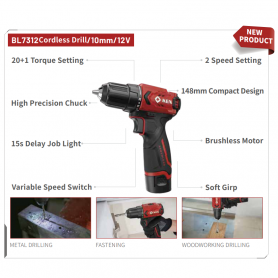 KEN 12V LIITHUM-ION BRUSSLESS IMPACT DRILL 45M.m (2.0Ah X 2B) (KEN BL7312D-2)