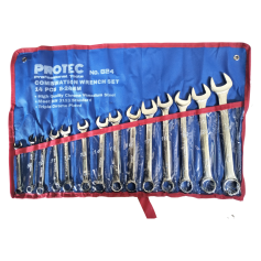 PROTEC CHROME COMBINATION WRENCH SET - MM (8-32 mm - 14PCS)