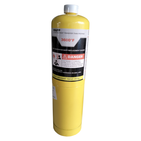 PRO MAPP GAS 3600°F MODEL: MG-9-16 (UN3161) (NET WEIGHT: 16oz/453gm)
