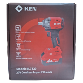 KEN 20V CORDLESS IMPACT WRENCH 500N.m (4.0Ah X 2B) 12.7mm (KEN BL7520-40B)