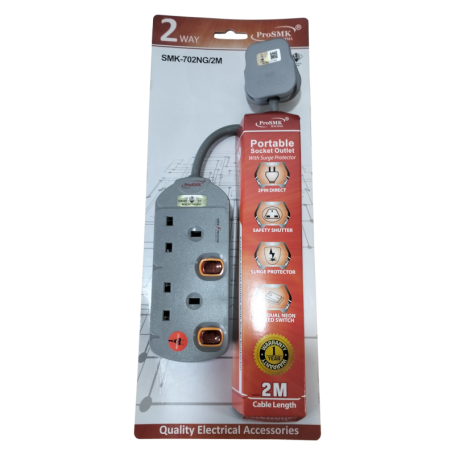 ProSMK TRAILING SOCKET WITH 2Mtr CABLE (SURGE PROTECTOR, BLISTER PCK, SIRIM)