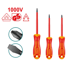TOTAL 3pcs INSULATED SCREWDRIVER SET - PH2 (100mm) / SL4.0 (100mm) / SL5.5 (125mm) (THTIS036)