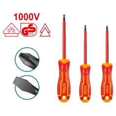 TOTAL 3pcs INSULATED SCREWDRIVER SET - PH2 (100mm) / SL4.0 (100mm) / SL5.5 (125mm) (THTIS036)
