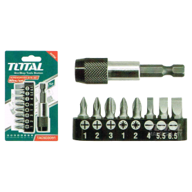 TOTAL 9PCS SCREWDRIVER BIT SET (SIZE: PH1, PH2, PH3, SL4.0, SL5.5, SL6.5, PZ1, PZ2) TACSD3091